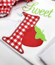 Load image into Gallery viewer, Sweet 1, One strawberry Applique shirt