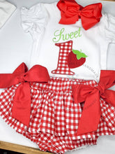 Load image into Gallery viewer, Sweet 1, One strawberry Applique shirt