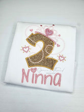Load image into Gallery viewer, PRINCESS birthday Girl, Gold crow, 2nd birthday, quality Embroidered Shirt, Custom Birthday Shirt, Pink and Gold Birthday Theme, unique,1,3