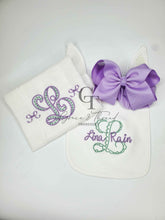 Load image into Gallery viewer, Monogrammed Embroidered Baby Bib &amp; Burp Cloth
