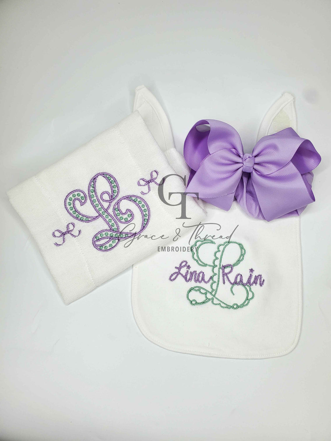 Monogrammed Embroidered Baby Bib & Burp Cloth