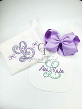 Load image into Gallery viewer, Monogrammed Embroidered Baby Bib &amp; Burp Cloth
