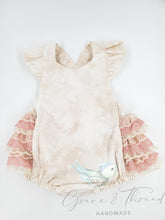 Load image into Gallery viewer, Vintage look Playsuit with Mauve &amp; Cream Lace
