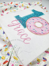 Load image into Gallery viewer, Donut Birthday applique Shirt, Donut Grow up theme
