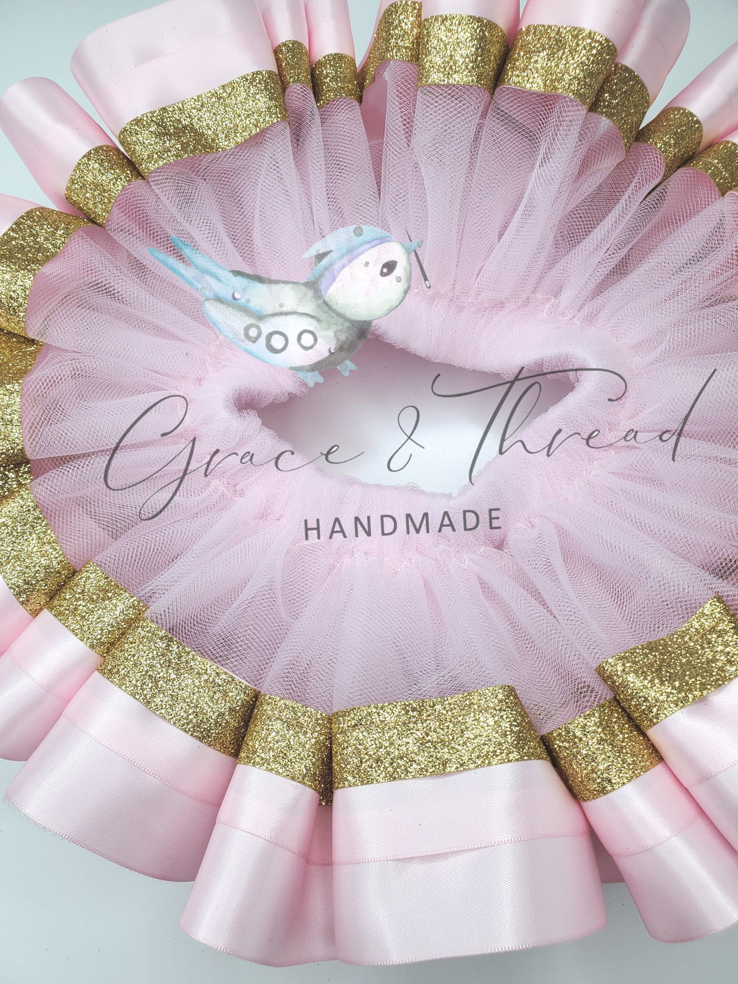 Pink and Gold Glitter tutu - 3 layer Ribbon trimmed Tutu