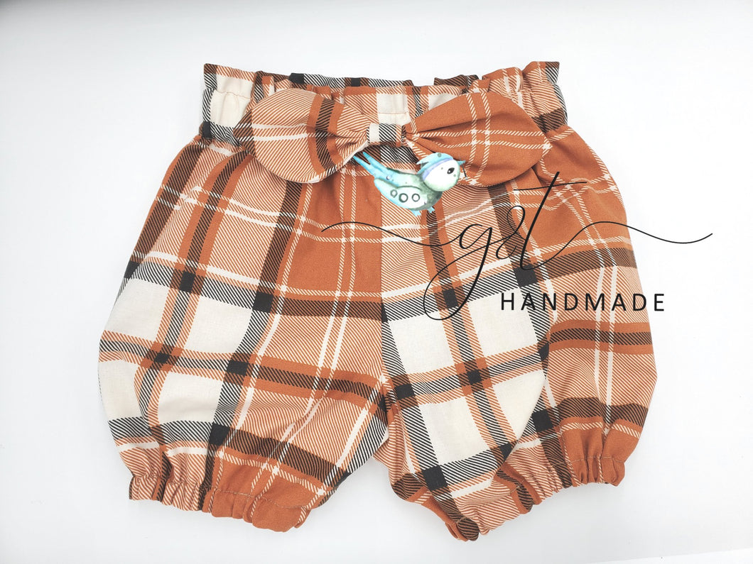 Pumpkin Spice plaid shorts, High waisted bubble Shorts