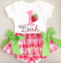 Load image into Gallery viewer, pink and red plaid Skirted bloomers,Green bow,bloomers,birthday outfit,lime green,bummies,girl skirt
