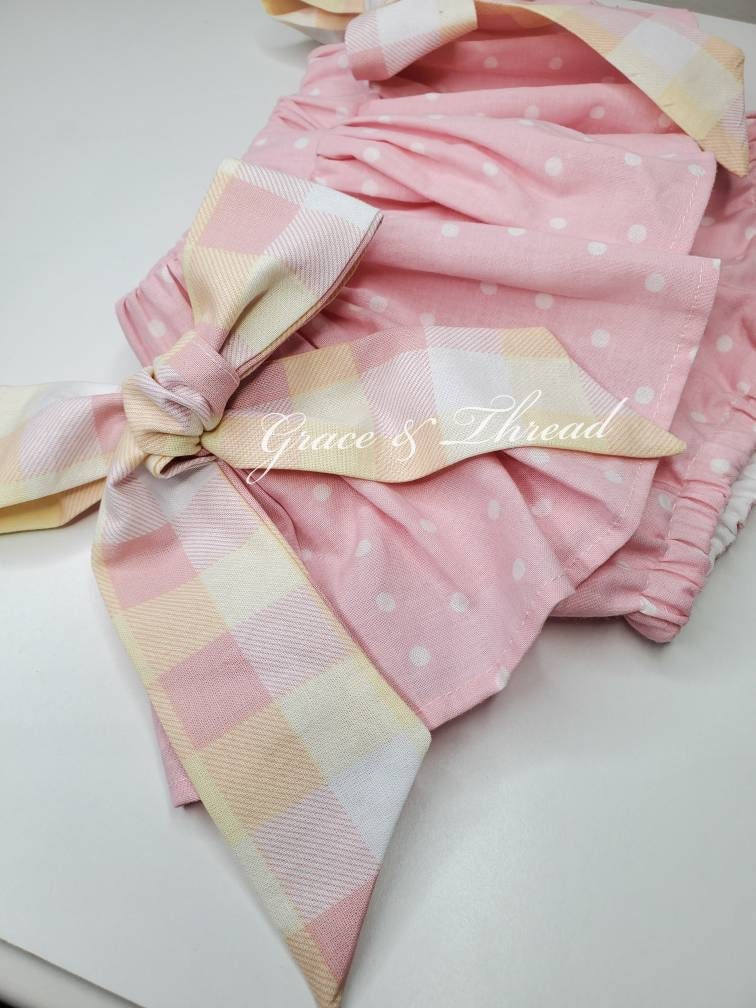 Bloomer Skirt with Bows on the Side,Skirt,Baby, Toddler,Skirted Bummies, Polka Dot,Plaid,Summer Shorts,Birthday outfit,Pink Bloomers,bummie