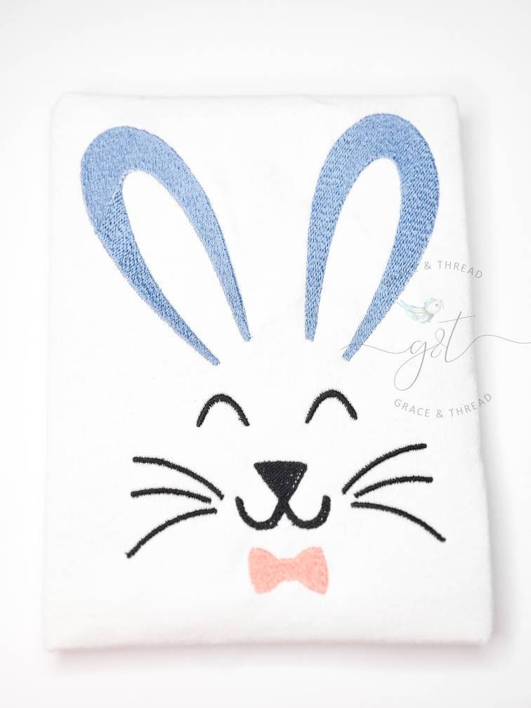 Boy bunny Embroidered Shirt,Blue ears,spring, boy custom shirt, bunny outline