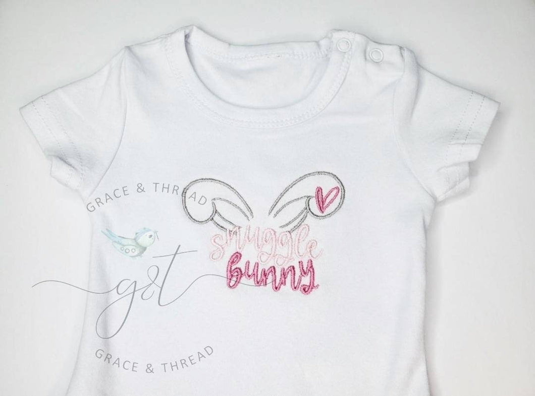 Bunny Embroidered Shirt, ears,spring, girl easter custom shirt, bunny girl,snuggle bunny