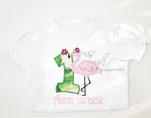 Load image into Gallery viewer, Flamingo 1 Birthday shirt,tropical birthday party shirt, first birthday,Pink glitter flamingo applique shirt,custom  birthday tropic

