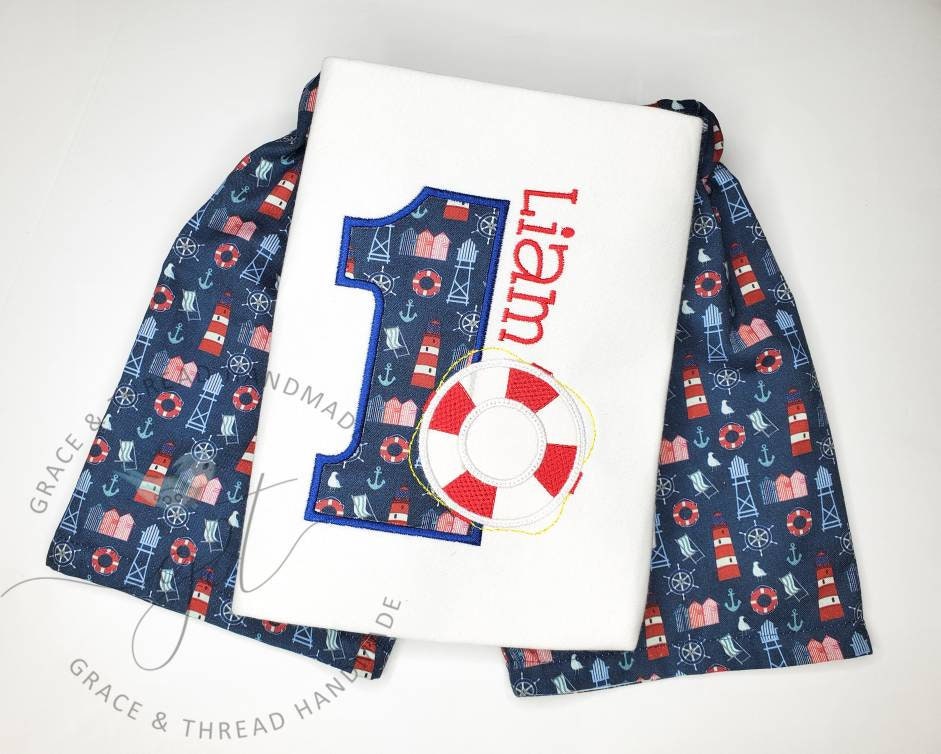 Boy nautical Birthday set, Applique Nautical Fabric, 1 nautical Boy, applique shirt and Nautical Shorts,boat, cruiser,lifeguard on duty,boys