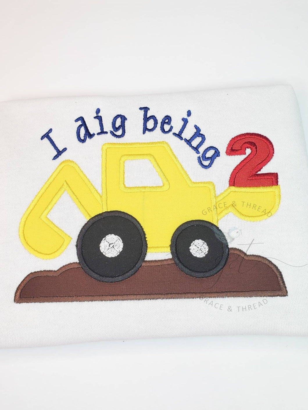 I dig Being 2 birthday, boy applique shirt, construction theme birthday,excavator shirt, age 1 - 5