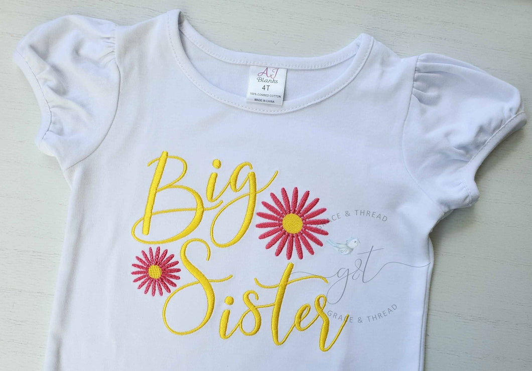 Sibling shirt, Big Sister custom Embroidery shirt, gender reveal shirt, flowers big sister shirt,big Brother, littlr sister, little brother