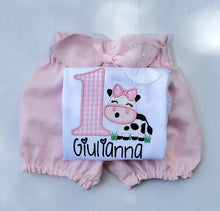 Load image into Gallery viewer, Custom Cow 1st birthday Shirt, farm Theme
