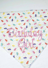 Load image into Gallery viewer, Birthday girl dog, pet bandana,pet bandana,donut bandana, Embroidered, customized per clients request.

