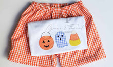 Load image into Gallery viewer, Pumpkin patch embroidered Shirt, custom personalized pumpkin shirt, fall, ghost embroidered shirt, boy Halloween, Applique fall,boy set
