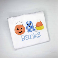 Load image into Gallery viewer, Pumpkin patch embroidered Shirt, custom personalized pumpkin shirt, fall, ghost embroidered shirt, boy Halloween, Applique fall,boy set
