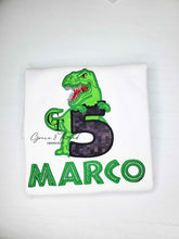 Load image into Gallery viewer, Custom T-rex Applique Birthday Shirt
