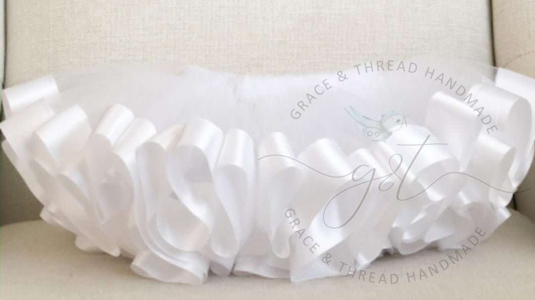 White on White Ribbon Trim tutu - 1 Layer